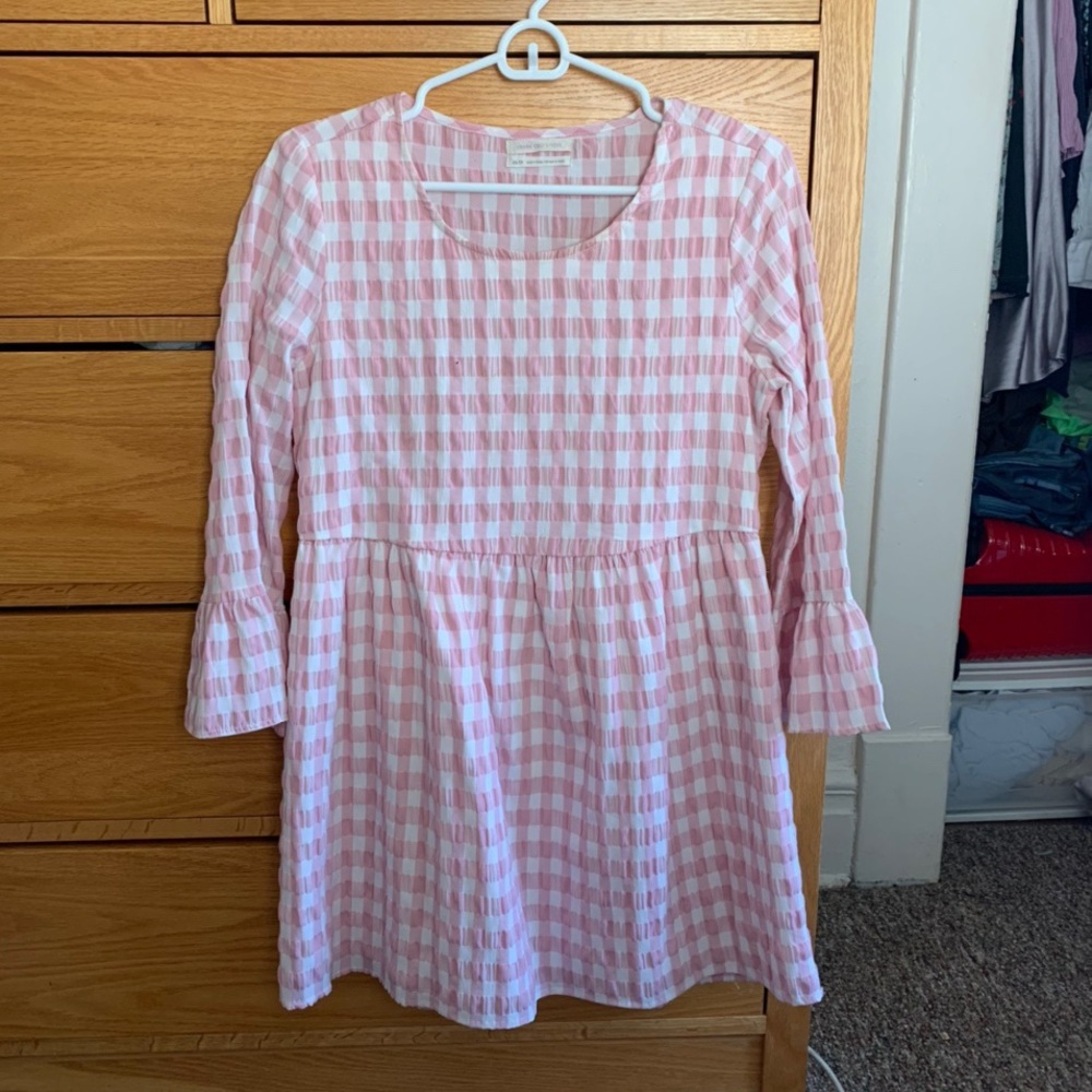 pink gingham babydoll dress